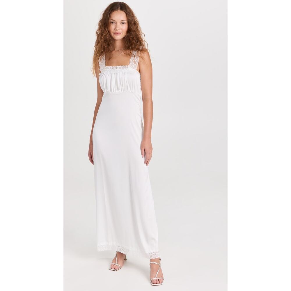 Lioness Vintage Ballerina Porcelain White Lace Trim Sleeveless Maxi Dress Size M